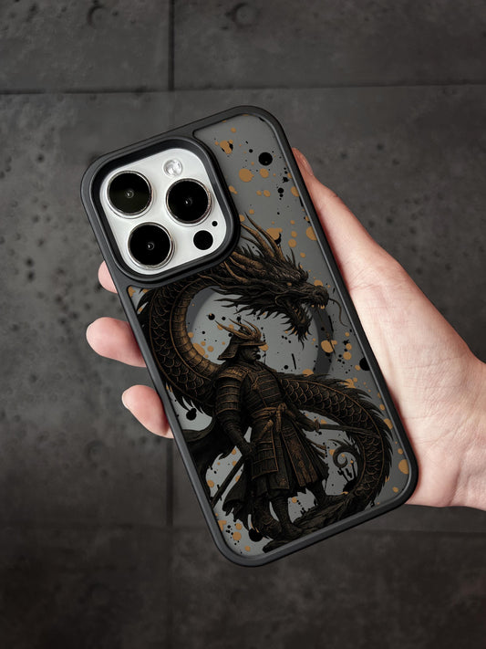 a person holding a phone case with a dragon on it