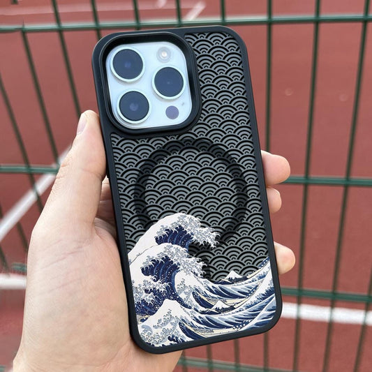 Great Wave iPhone 16 Pro Max Case, Japanese Art Phone Cover for iPhone 15 with MagSafe, Elegant Custom Design