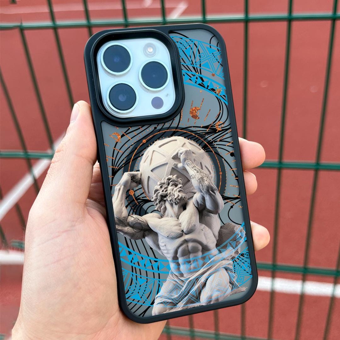 Atlas Strength iPhone 16 Pro Max Case, Greek Mythology Art Cover for iPhone 15 with MagSafe, Strongman Custom Case Samsung S24 FE S25