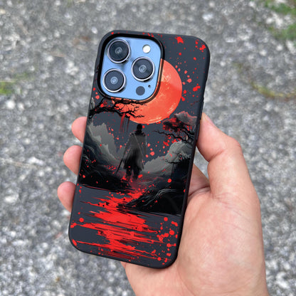 Samurai Moon iPhone 16 Pro Max Case, Red Moon Art Phone Cover for iPhone 15 with MagSafe, Dark Samurai Custom Case
