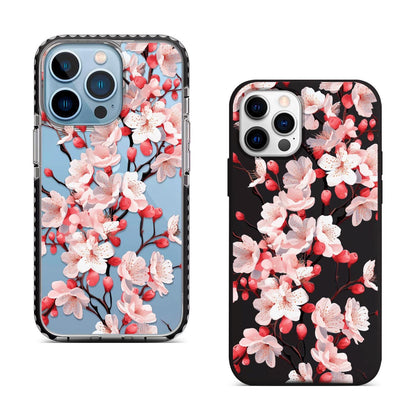 Spring Blossom iPhone 16 Pro Max Case, Floral Cherry Buds Phone Cover for iPhone 15 with MagSafe, Elegant Spring Design Case Samsung S24 S25