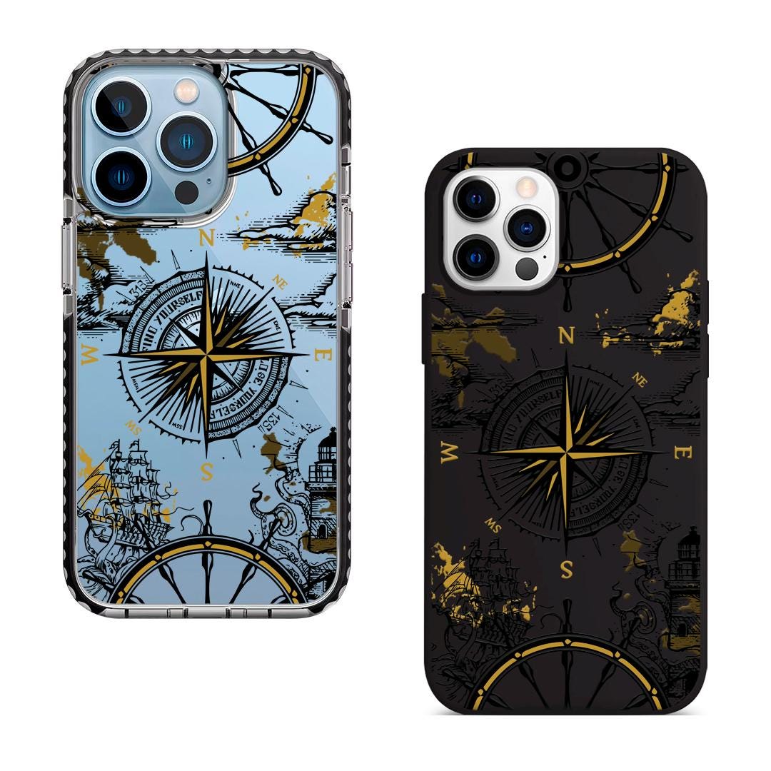 Vintage Compass iPhone 16 Pro Max Case, Nautical Art Phone Cover for iPhone 15 with MagSafe, Artistic Navigation Custom Case