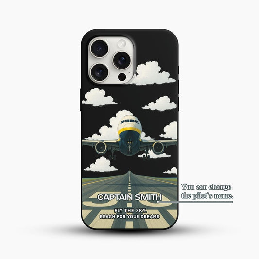 Pilot Plane Art iPhone 16 Pro Max Case, Custom Name Jet Cover for iPhone 15 with MagSafe, Personalized Aviation Gift Case