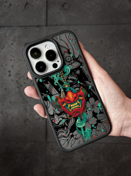 a person holding a phone case with a skull on it