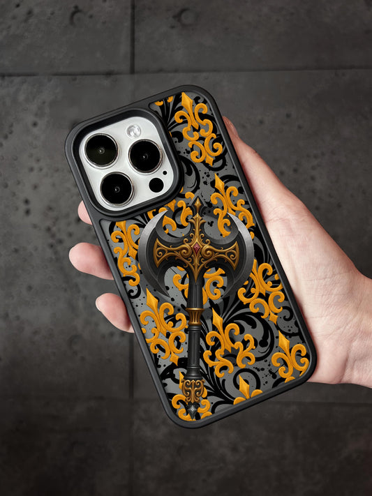 Golden Battle Axe iPhone 16 Pro Max Case, Medieval Weapon Warrior Phone Cover for iPhone 15 with MagSafe Samsung S24 FE S25