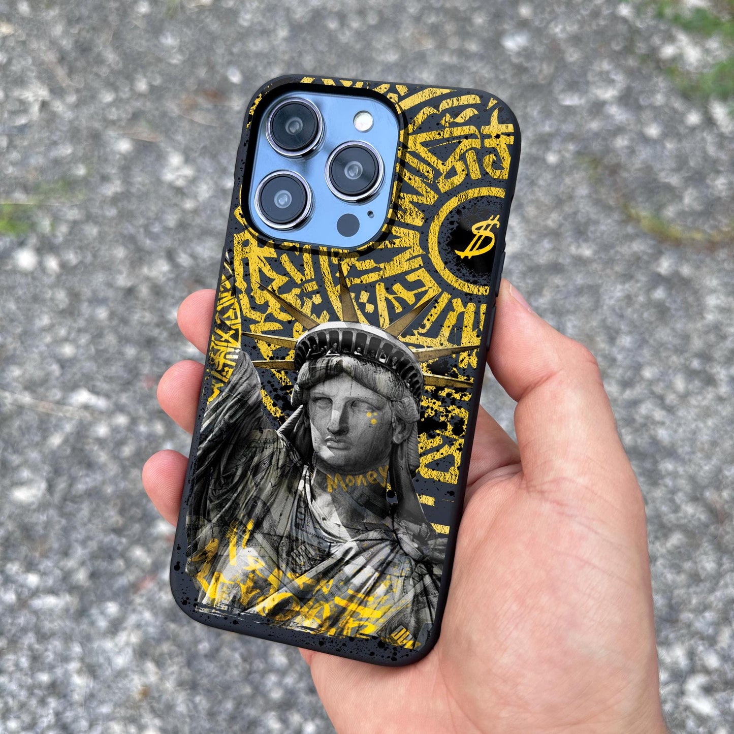 Statue Liberty Art iPhone 16 Pro Max Case, Urban Style Phone Cover for iPhone 15 with MagSafe, Graffiti Artistic Design Samsung S24 FE S25