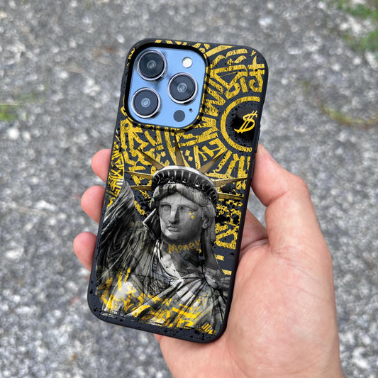 Statue Liberty Art iPhone 16 Pro Max Case, Urban Style Phone Cover for iPhone 15 with MagSafe, Graffiti Artistic Design Samsung S24 FE S25