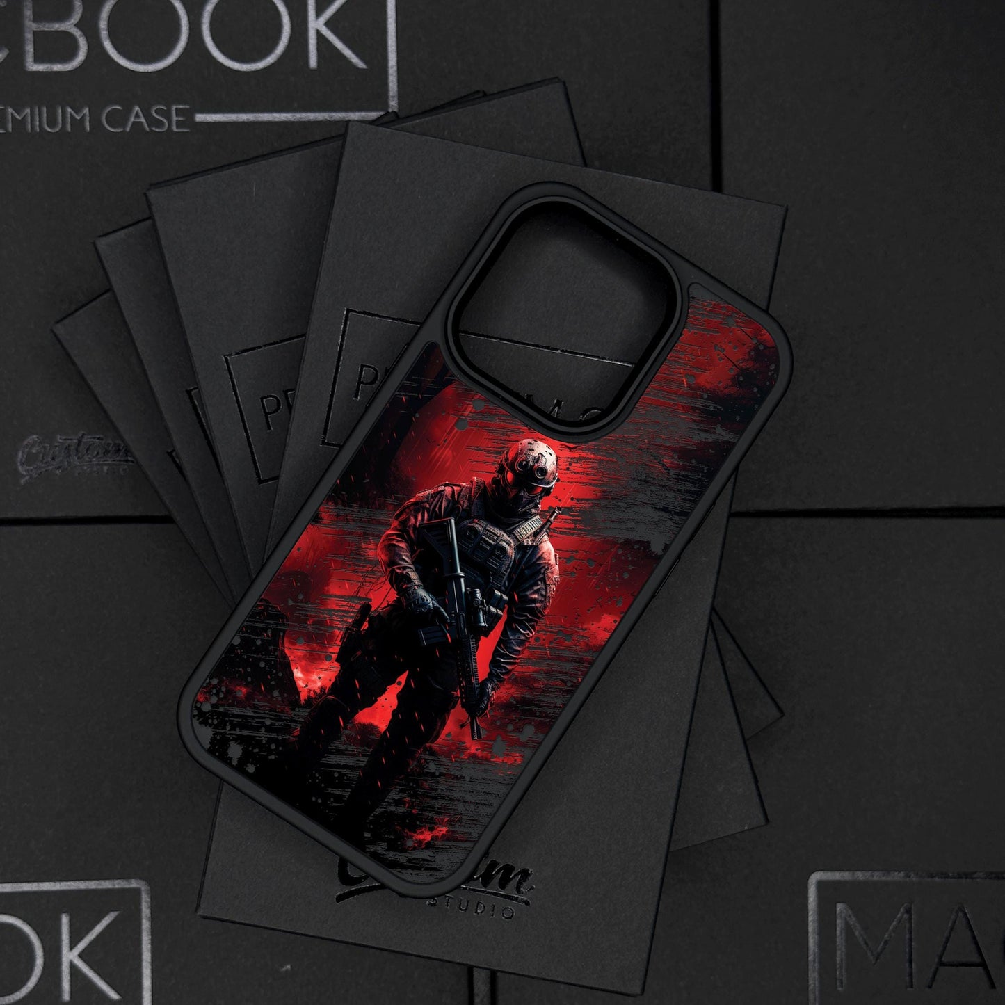 Red Soldier iPhone 16 Pro Max Case, Tactical Art Phone Cover for iPhone 15 with MagSafe, Military Style Custom Case Samsung S24 FE S25