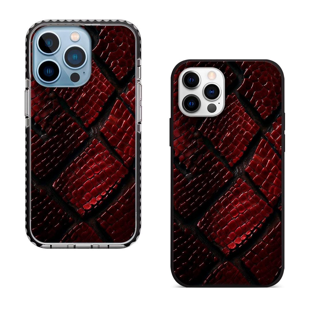 Red Snake Texture iPhone 16 Pro Max Case, Luxury Python Phone Cover for iPhone 15 with MagSafe, Exotic Skin Custom Case Samsung S24 FE S25