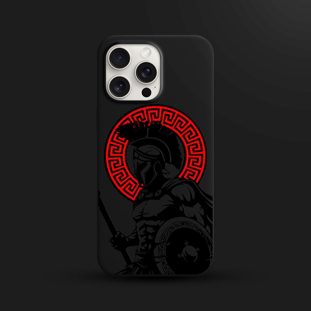 Spartan Warrior iPhone 16 Pro Max Case, Greek Helmet Phone Cover for iPhone 15 with MagSafe, Ancient Gladiator Custom Case