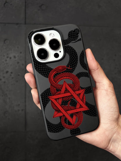 Dark Serpent iPhone 16 Pro Max Case, Occult Red Snake Pentagram Cover for iPhone 15 MagSafe, Gothic Symbol Custom Case Samsung S24 FE S25