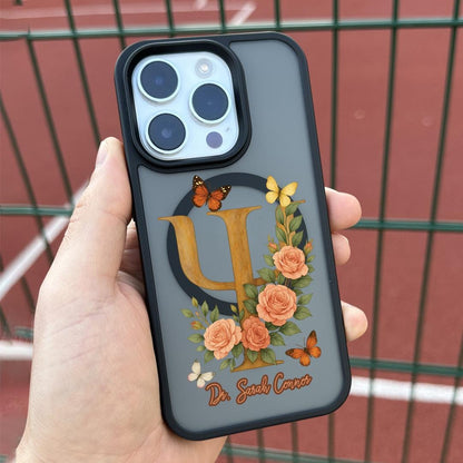 Psychologist iPhone 16 Pro Max Case, Custom Name Psi Symbol Floral Phone Cover for iPhone 15 with MagSafe, Personalized Mental Health Gift