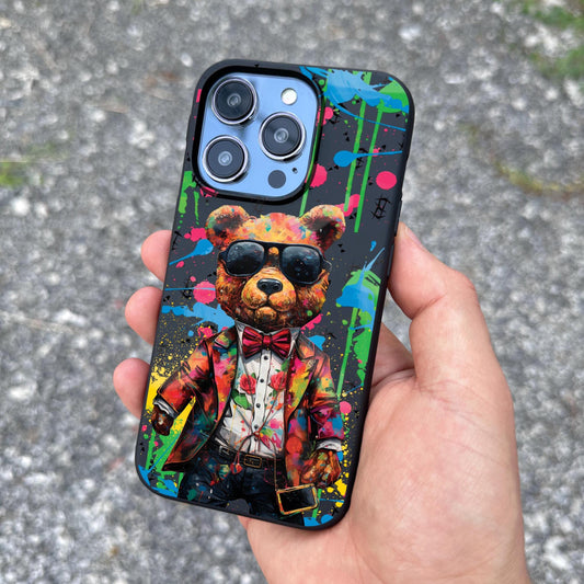 Dapper Bear Art iPhone 16 Pro Max Case, Stylish Phone Cover for iPhone 15 with MagSafe, Trendy Graffiti Design Samsung S24 FE S25
