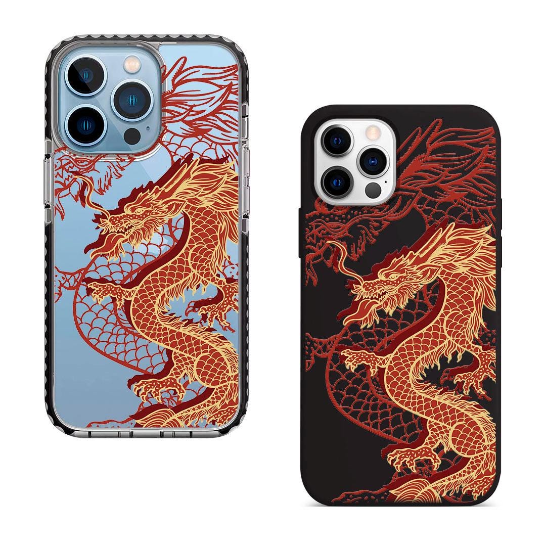 Red Dragon Aesthetic iPhone 16 Pro Max Case, Oriental Art Phone Cover for iPhone 15 with MagSafe, Custom Mythical Design Case