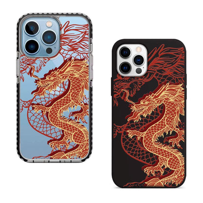 Red Dragon Aesthetic iPhone 16 Pro Max Case, Oriental Art Phone Cover for iPhone 15 with MagSafe, Custom Mythical Design Case