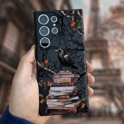 Gothic Bookish Phone Case iPhone 16 Pro Max Case, Raven Books Cover for iPhone 15 with MagSafe Samsung S24 S25 Ultra, Dark Fantasy Gift Case