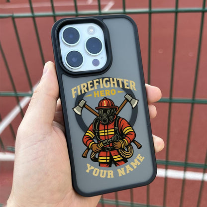 Firefighter Hero iPhone 16 Pro Max Case, Personalized Name Phone Cover for iPhone 15 with MagSafe, Custom Fireman Gift Case