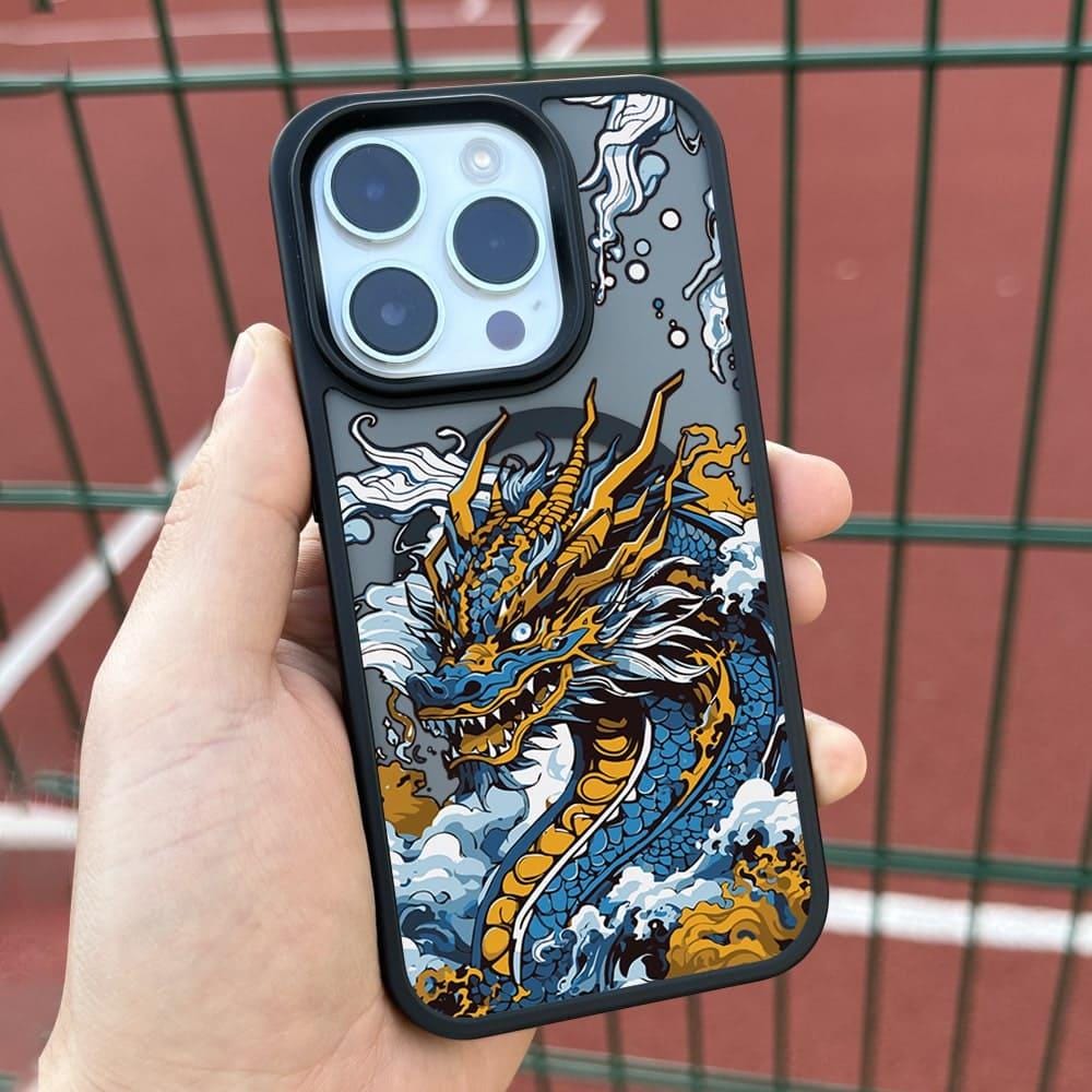 Dragon Wave iPhone 16 Pro Max Case, Ocean Dragon Art Cover for iPhone 15 with MagSafe, Mythical Creature Custom Case