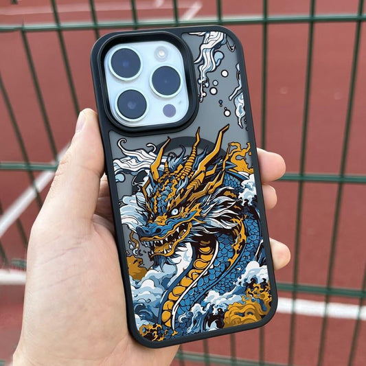 Dragon Wave iPhone 16 Pro Max Case, Ocean Dragon Art Cover for iPhone 15 with MagSafe, Mythical Creature Custom Case