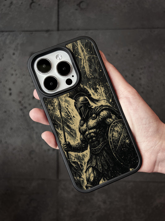 a hand holding an iphone case with a picture of a knight