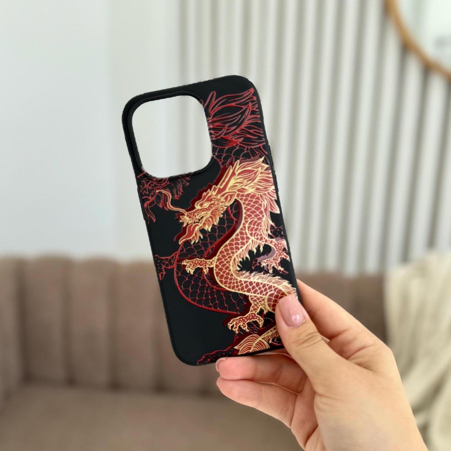 Red Dragon Aesthetic iPhone 16 Pro Max Case, Oriental Art Phone Cover for iPhone 15 with MagSafe, Custom Mythical Design Case