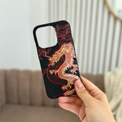 Red Dragon Aesthetic iPhone 16 Pro Max Case, Oriental Art Phone Cover for iPhone 15 with MagSafe, Custom Mythical Design Case