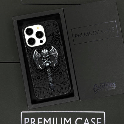Viking Skull iPhone 16 Pro Max Case, Norse Axe Phone Cover for iPhone 15 with MagSafe, Celtic Warrior Custom Case Samsung S24 FE S25