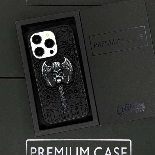 Viking Skull iPhone 16 Pro Max Case, Norse Axe Phone Cover for iPhone 15 with MagSafe, Celtic Warrior Custom Case Samsung S24 FE S25