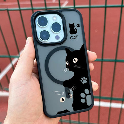 Black Cat iPhone 16 Pro Max Case, Cute Cat Art Phone Cover for iPhone 15 with MagSafe, Custom Pet Design Case