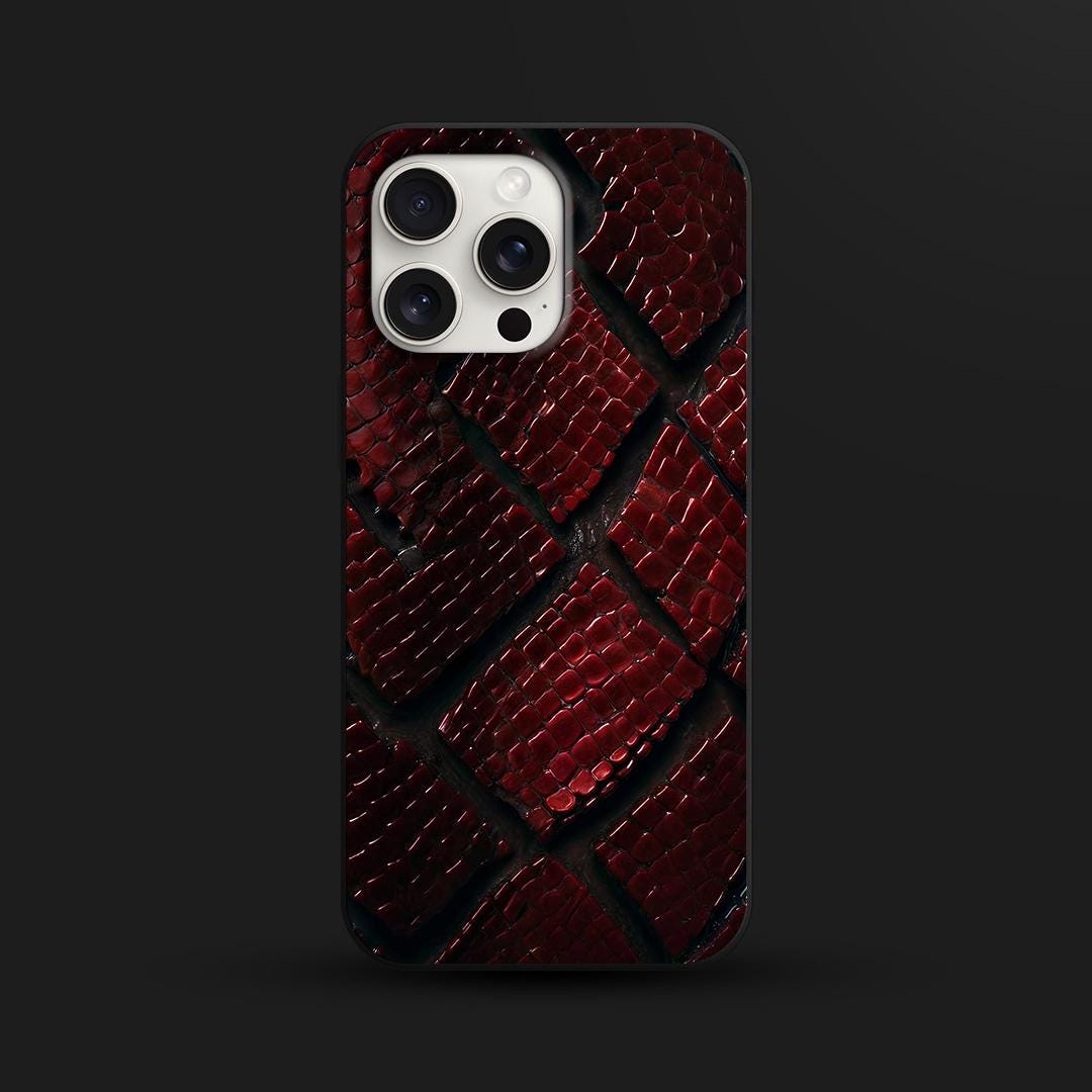 Red Snake Texture iPhone 16 Pro Max Case, Luxury Python Phone Cover for iPhone 15 with MagSafe, Exotic Skin Custom Case Samsung S24 FE S25
