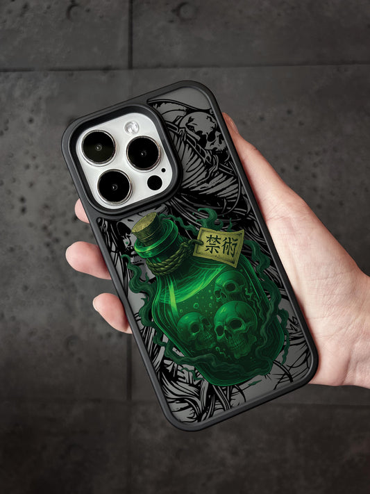 a person holding an iphone case with a green bear on it