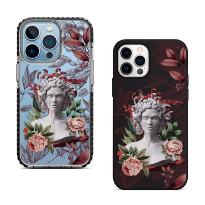 Floral Medusa iPhone 16 Pro Max Case, Artistic Snake Design Cover for iPhone 15 with MagSafe, Mythical Greek Floral Case