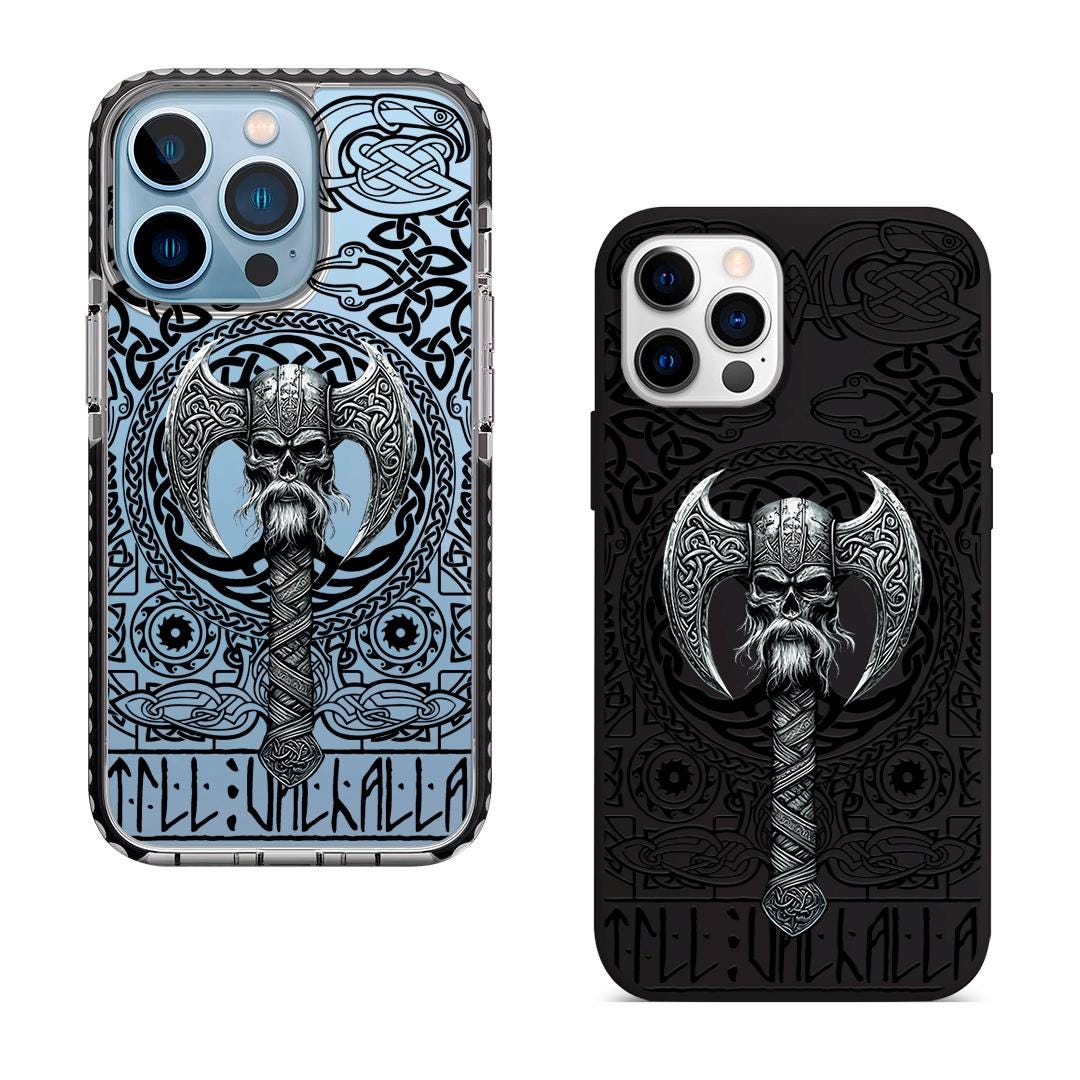 Viking Skull iPhone 16 Pro Max Case, Norse Axe Phone Cover for iPhone 15 with MagSafe, Celtic Warrior Custom Case Samsung S24 FE S25