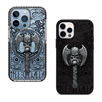 Viking Skull iPhone 16 Pro Max Case, Norse Axe Phone Cover for iPhone 15 with MagSafe, Celtic Warrior Custom Case Samsung S24 FE S25