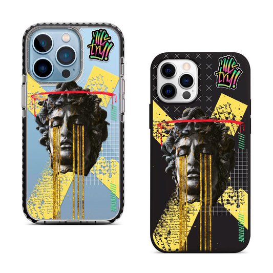 Modern Art Statue iPhone 16 Pro Max Case, Abstract Gold Phone Cover for iPhone 15 with MagSafe, Unique Artistic Design Samsung S24 FE S25