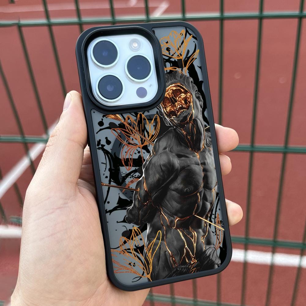 Golden Warrior iPhone 16 Pro Max Case, Gold Art Phone Cover for iPhone 15 with MagSafe, Artistic Abstract Hero Case Samsung S24 FE S25