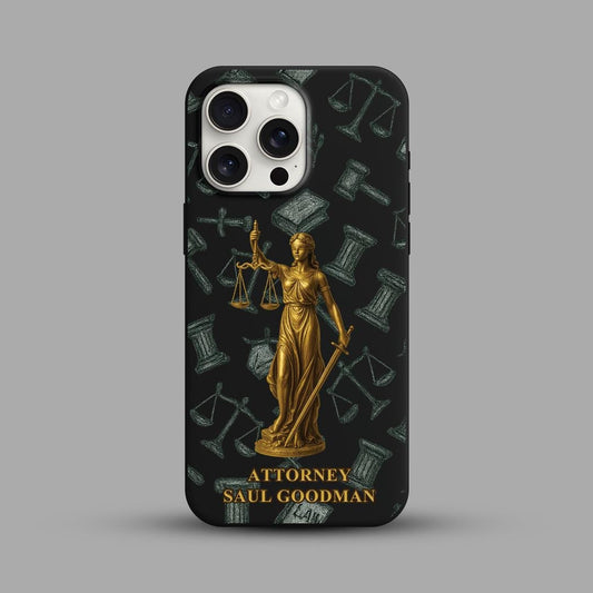 Golden Justice Lawyer iPhone 16 Pro Max Case, Personalized Attorney Name Phone Cover for iPhone 15 with MagSafe, Law Gift Custom Case