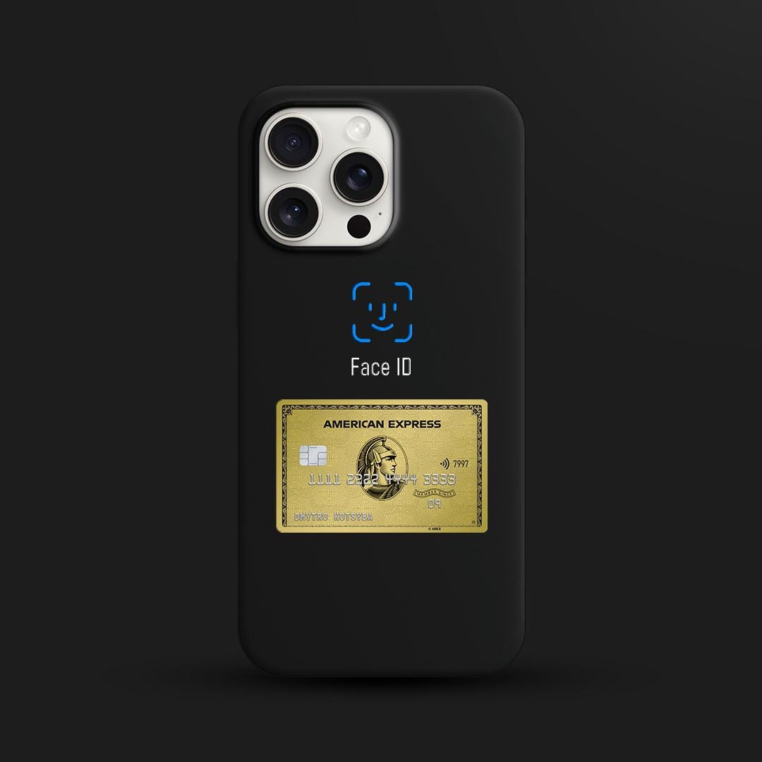 Gold Card Face ID iPhone 16 Pro Max Case, Luxury Card Design Phone Cover for iPhone 15 with MagSafe, Modern Custom Case Samsung S24 FE S25