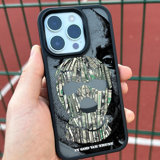 Money Mask Art iPhone 16 Pro Max Case, Unique Dollar Design Cover for iPhone 15 with MagSafe, Artistic Custom Case Samsung S24 FE S25