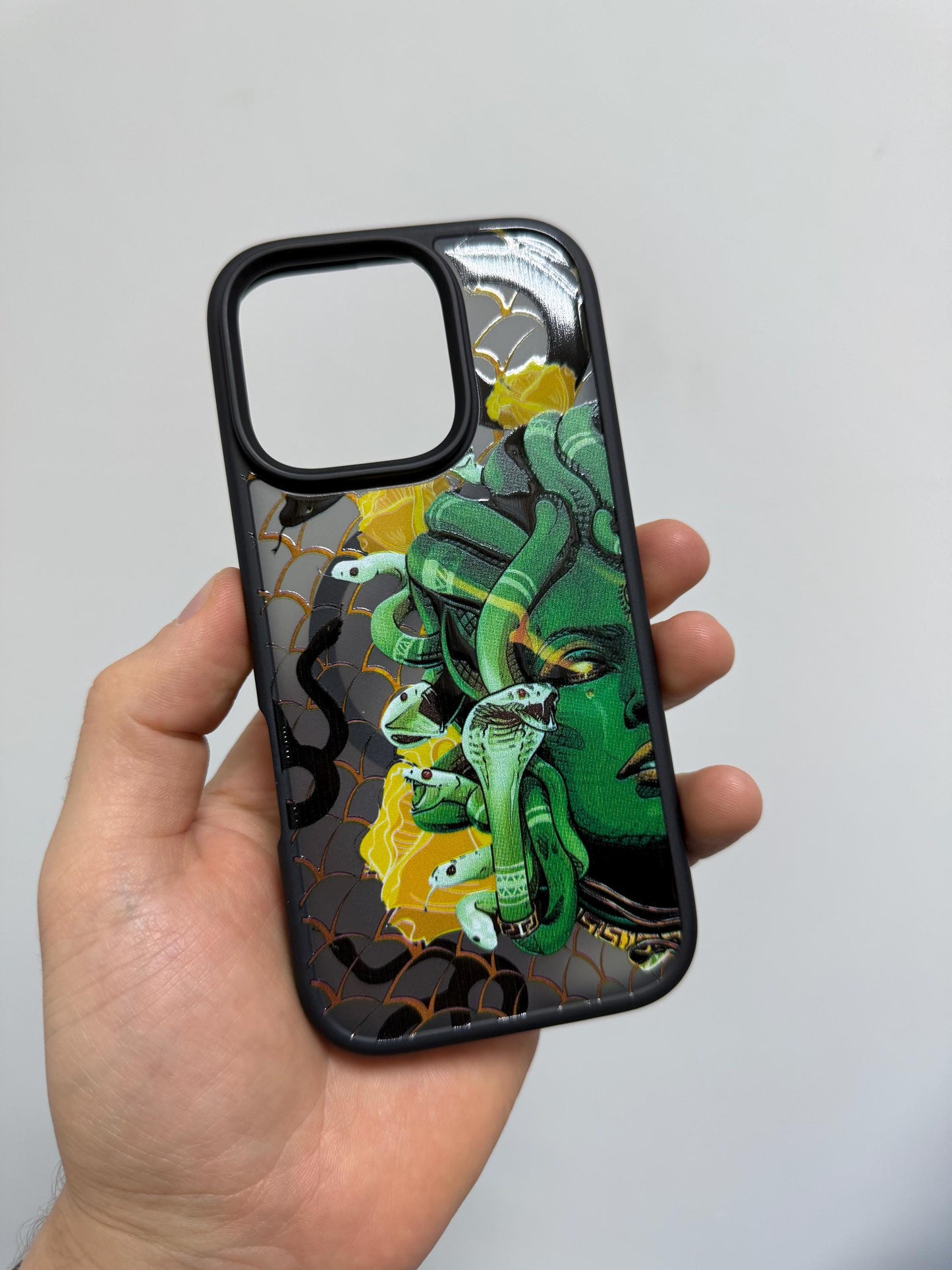 Medusa Serpent iPhone 16 Pro Max Case, Artistic Snake Design Cover for iPhone 15 with MagSafe, Mythical Greek Art Case