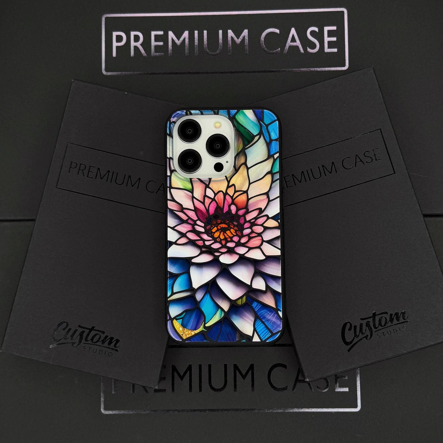 Colorful Floral Art iPhone 16 pro max Case, Stained Glass Phone Cover for iPhone 15 with MagSafe, Artistic Flower Custom Case S24 FE S25