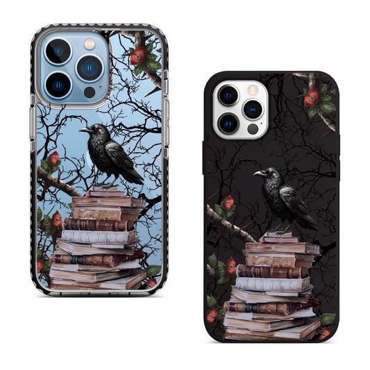 Gothic Bookish Phone Case iPhone 16 Pro Max Case, Raven Books Cover for iPhone 15 with MagSafe Samsung S24 S25 Ultra, Dark Fantasy Gift Case