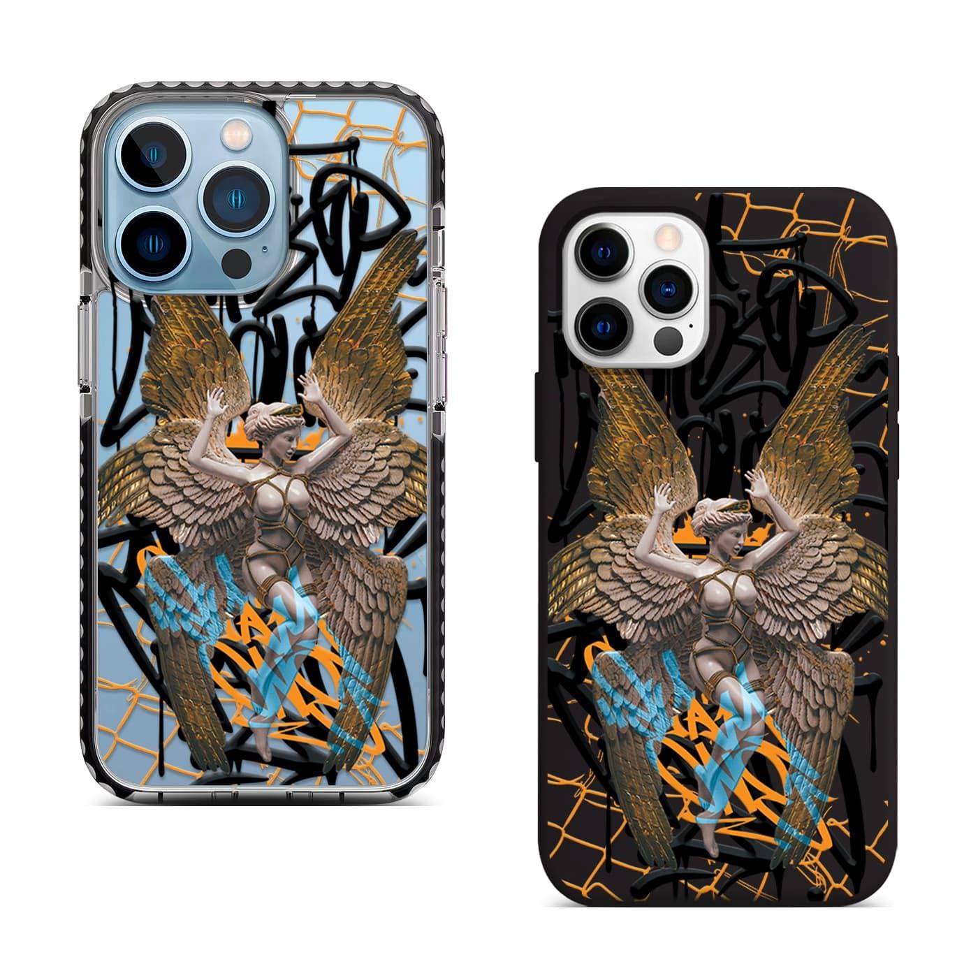 Golden Angel iPhone 16 Pro Max Case, Artistic Angel Wings Cover for iPhone 15, Graffiti Style Custom Case Samsung S24 FE S25
