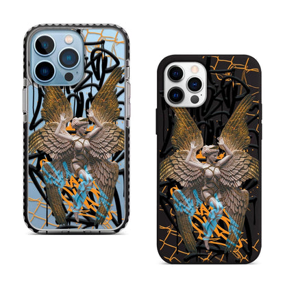 Golden Angel iPhone 16 Pro Max Case, Artistic Angel Wings Cover for iPhone 15, Graffiti Style Custom Case Samsung S24 FE S25