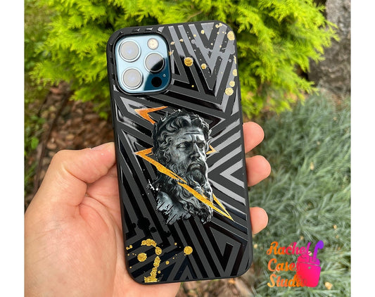 Zeus iPhone 16 Case Greek God Personalized Black Silicone iPhone Case Custom Greek Myths iPhone 16 Pro Max Case