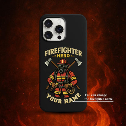 Firefighter Hero iPhone 16 Pro Max Case, Personalized Name Phone Cover for iPhone 15 with MagSafe, Custom Fireman Gift Case