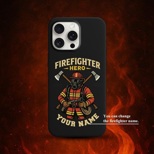 Firefighter Hero iPhone 16 Pro Max Case, Personalized Name Phone Cover for iPhone 15 with MagSafe, Custom Fireman Gift Case