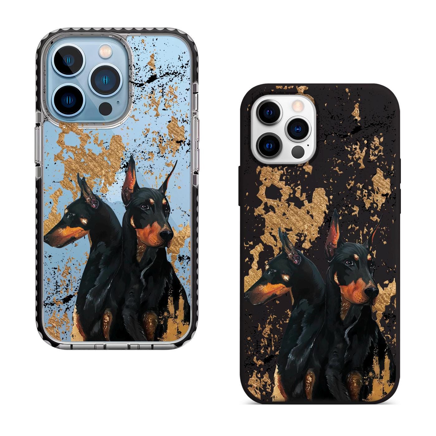 Black Doberman iPhone 16 pro max Case, Artistic Dog Phone Cover for iPhone 15 with MagSafe, Elegant Pet Lover Gift custom case
