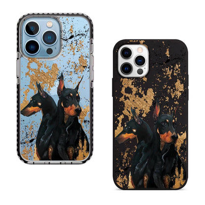 Black Doberman iPhone 16 pro max Case, Artistic Dog Phone Cover for iPhone 15 with MagSafe, Elegant Pet Lover Gift custom case