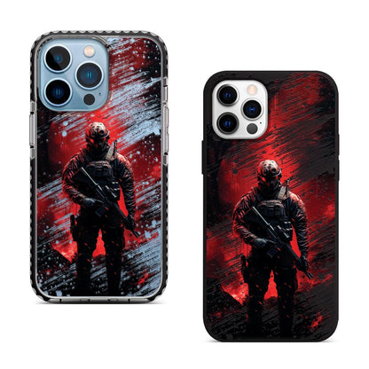 Red Soldier iPhone 16 Pro Max Case, Tactical Art Phone Cover for iPhone 15 with MagSafe, Military Style Custom Case Samsung S24 FE S25